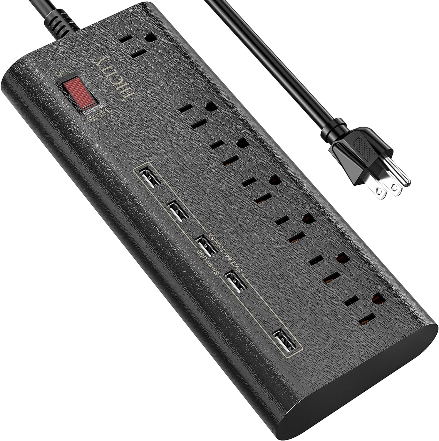 Power Strip with USB,Hicity Surge Protector Wall Mount 7 AC Outlet and 5 USB Charging Ports 6 Feet Extension Cord for Dorm Room Essentials Home Office and More,Black