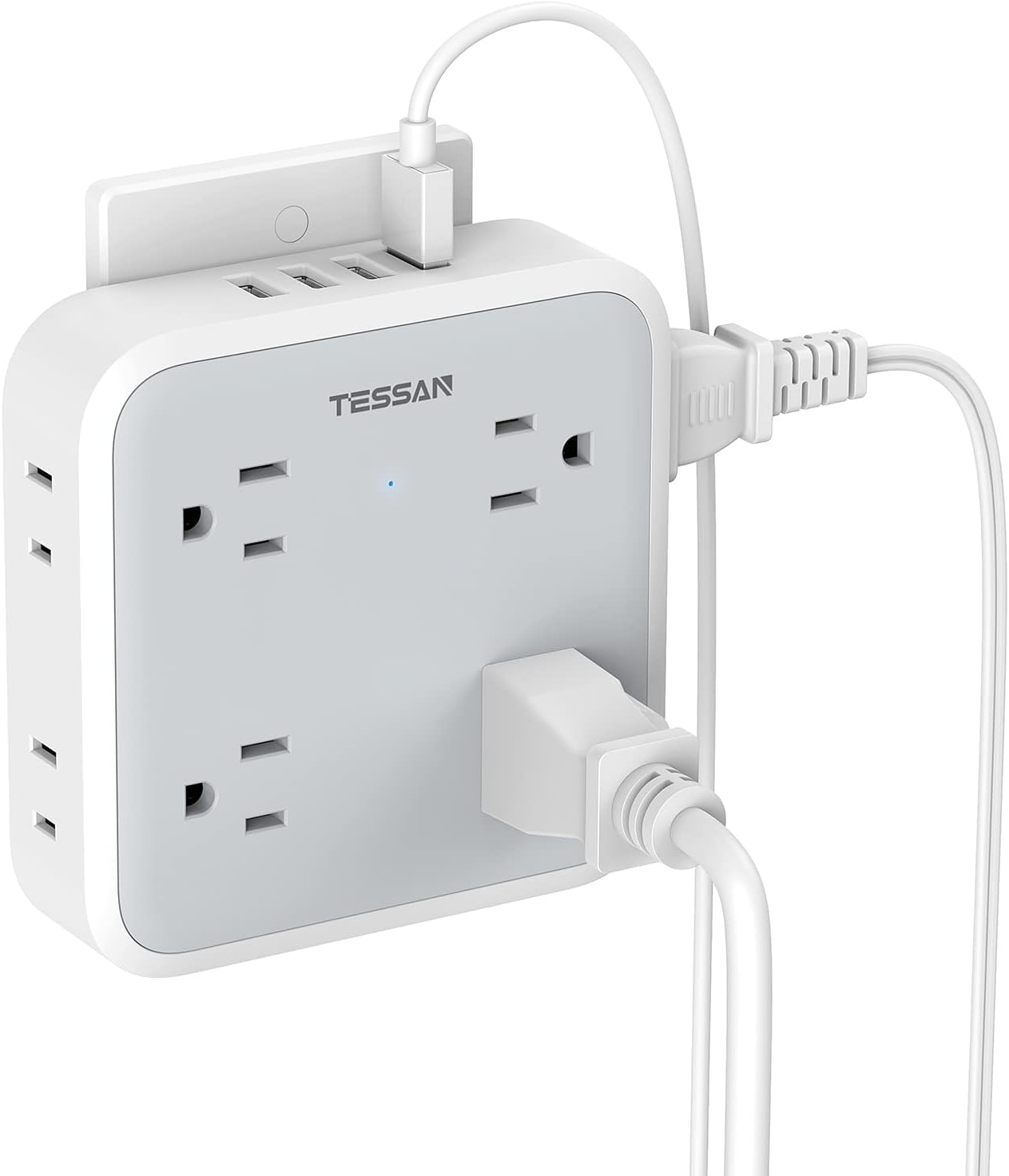 Multi Plug Outlet Splitter with USB, TESSAN Multiple Outlet Extender with 4 USB Wall Charger, Widely Spaced 8 Electrical Plug Expander Surge Protector for Home Kitchen Dorm Room Office