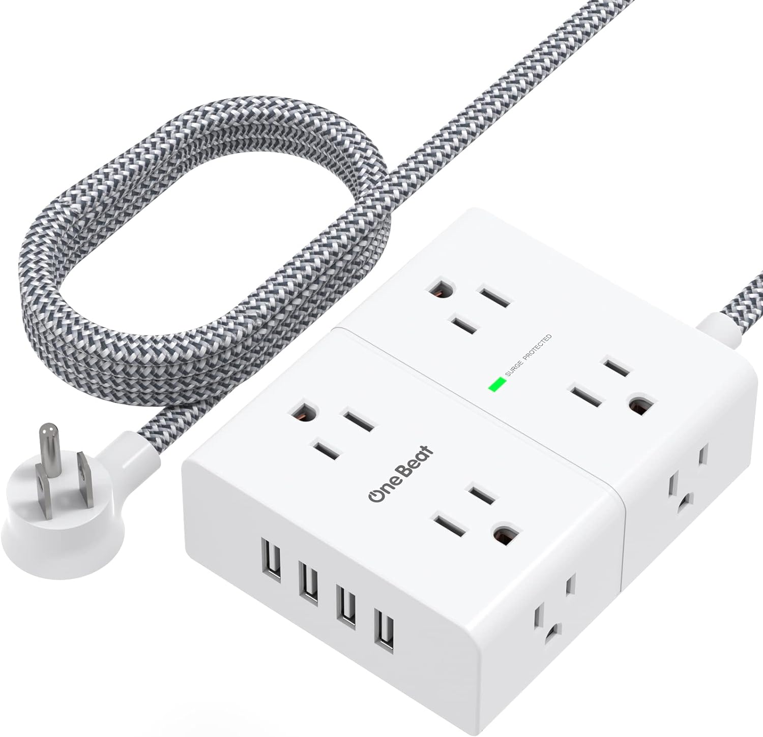 Power Strip Surge Protector with USB, 8 Widely Outlets 4 USB Ports 5Ft Extension Cord with Flat Plug, 3 Sided Wall Outlets Extender USB Desktop Charging Station for Home Office Travel, 900J, ETL