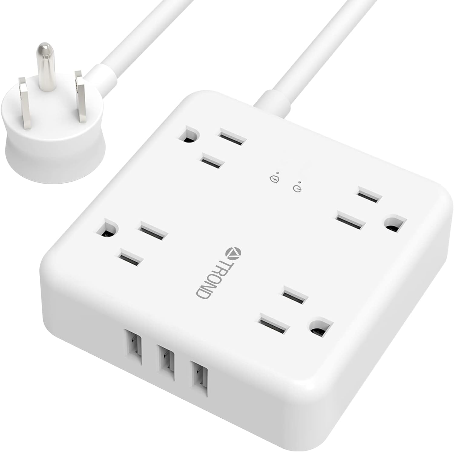 Power Strip with USB, TROND Surge Protector Flat Plug with 4 Widely-Spaced Outlets, 3 USB Ports, 1440J Protection, Wall Mountable, 5ft Extension Cord, Compact for Desk Home Dorm Room Travel, White