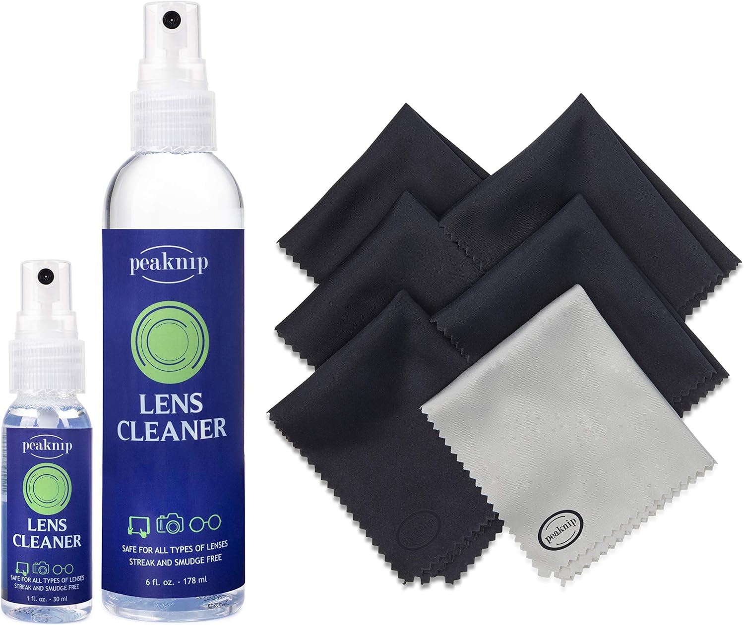 Eyeglass Lens Cleaner Kit - 6 oz. Spray Bottle and 1 oz. Travel Spray Bottle + 6 Microfiber Cleaning Cloths - Safe for All Lenses, Eyeglasses and Screens