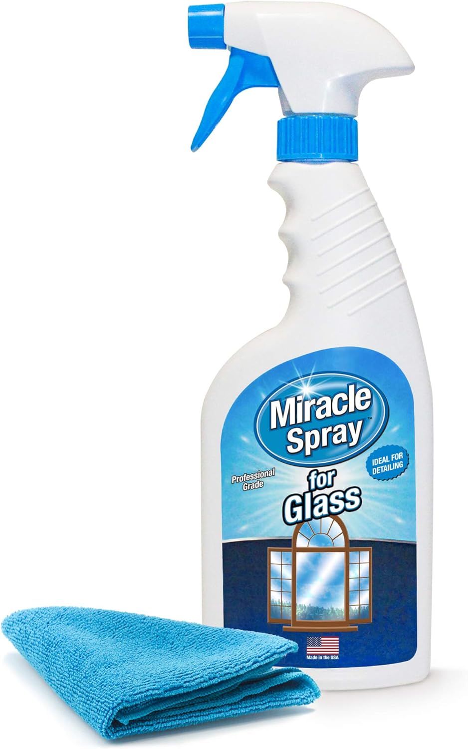 MiracleSpray for Glass, Super Clean All Glass Surfaces for a Streak-Free Shine Including Mirrors, Windows, Kitchen, Home, and Auto, Includes Microfiber Towel - 16 Ounce Kit