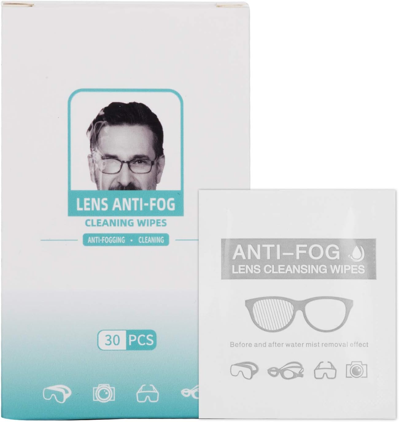 Anti Fog Wipes for Glasses, Lens Cleaner Wipes for Eyeglasses, Goggles, Face Shields, Cameras, Screens, Phones