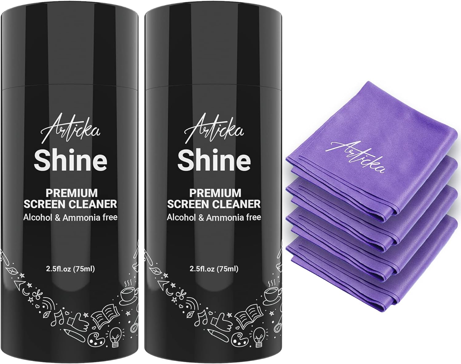 Articka Shine Screen Cleaner Spray for Electronic Devices 2-Pack Computer Screen Cleaner with 4 Microfiber Cloths - Screen Cleaning Spray for Lenses, iPad, Tablets, Laptops, HDTVs Natural Formula
