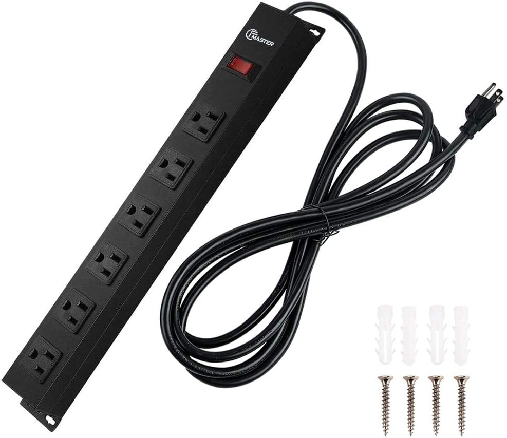 Power Strip with 6 Outlets 14AWG Cord Straight Plug for Commercial, Industrial, School and Home,15A 125V 1875W, ETL Approved and Listed, Black (8 FT)