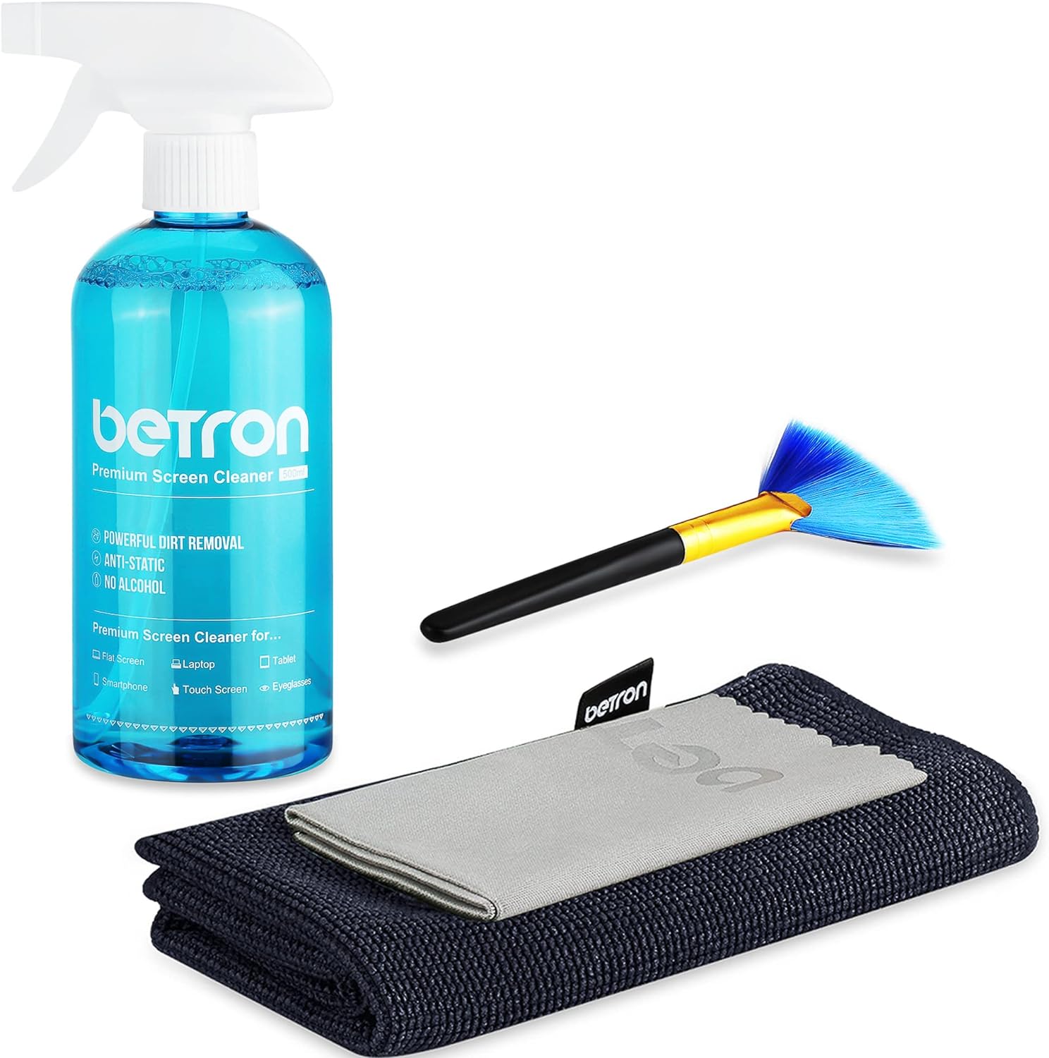 Betron TV Screen Cleaner Including Microfibre Clothes and Dust Brush for LED HDTVs PC Monitors E-Readers Tablets Laptops Smartphone HD Displays Camera Lenses 500ml