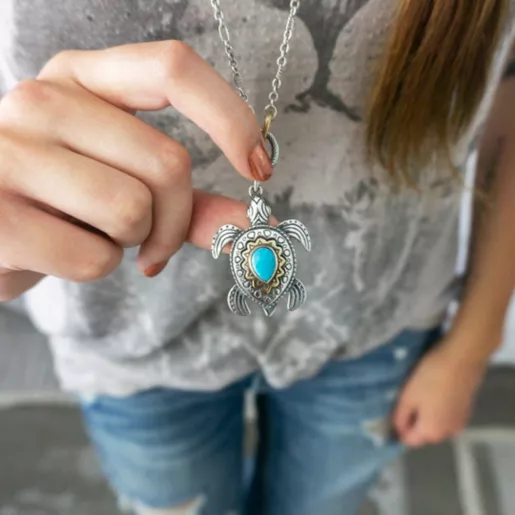 Sea Turtle Gemstone Pendant