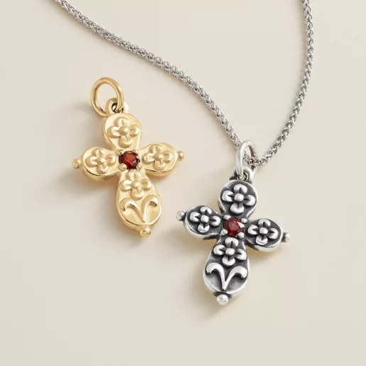 Floret Gemstone Cross Charm