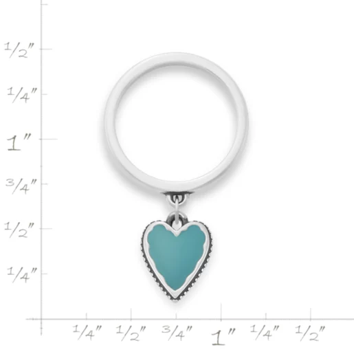 Small Enamel Heart Charm Dangle Ring
