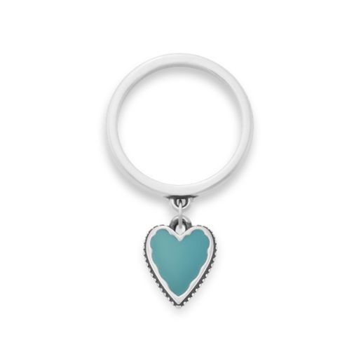 Small Enamel Heart Charm Dangle Ring