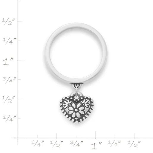 Petite Floral Heart Charm Dangle Ring