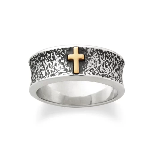 Textured Wedding Ring with Cross