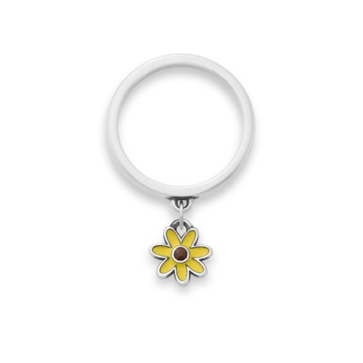 Enamel Mini Flower Charm Dangle Ring