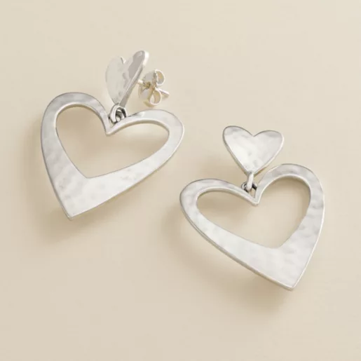 Hammered Double Heart Drop Earrings