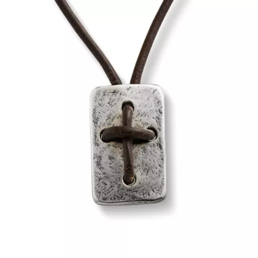 Leather Cross Shield Necklace