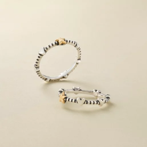 Stars and Hearts Ring Set in Silver and Gold