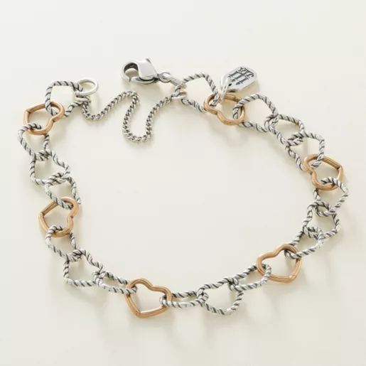 Twisted Wire Connected Hearts Charm Bracelet