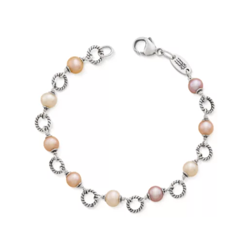 Twisted Wire Link Bracelet with Multi-Colored Cultured Pearls