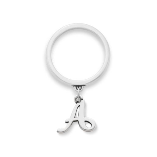 Small Script Initial Charm Dangle Ring