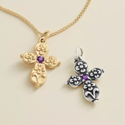 Floret Gemstone Cross Charm