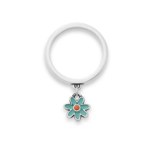 Enamel Mini Flower Charm Dangle Ring