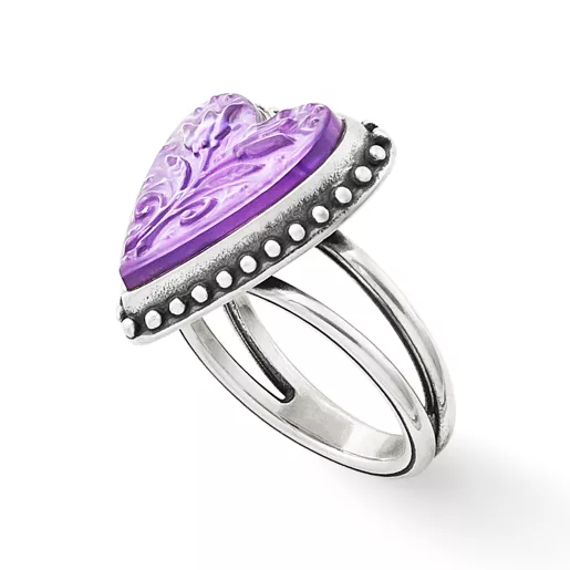Sculpted Heart and Tulips Gemstone Ring