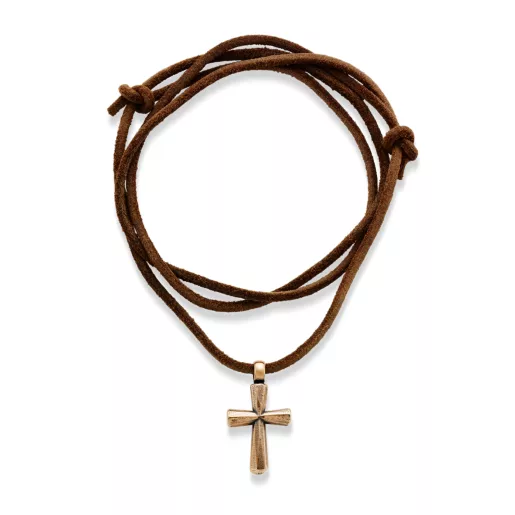 Rustic Bronze Cross Leather Necklace