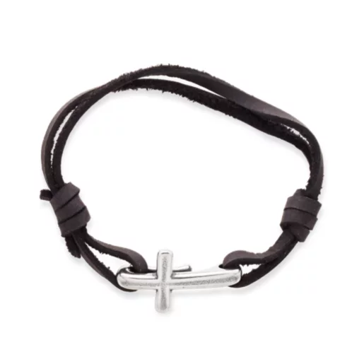 Cross Hook-On Leather Bracelet