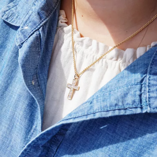 Plain Latin Cross Pendant with Diamonds