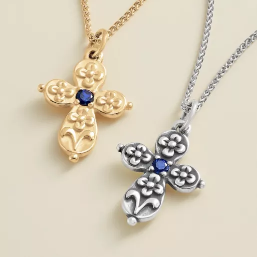 Floret Gemstone Cross Charm