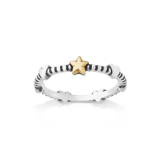 Stars and Hearts Ring Set in Silver and Gold