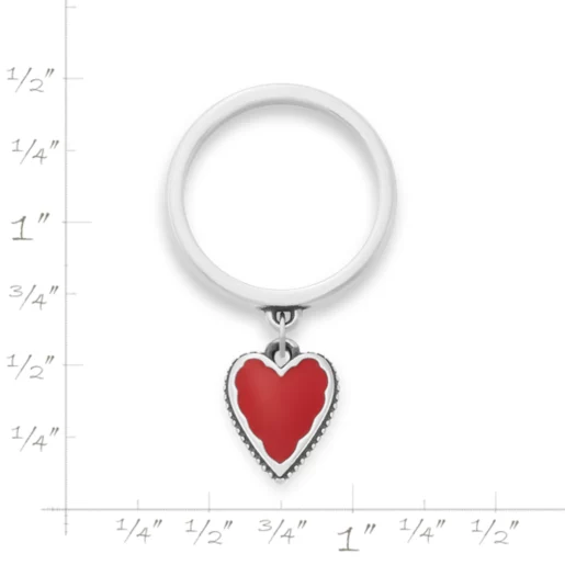 Small Enamel Heart Charm Dangle Ring
