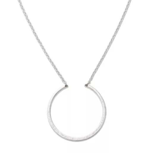 Hammered Circle Changeable Charm Holder Necklace