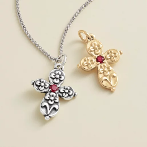 Floret Gemstone Cross Charm