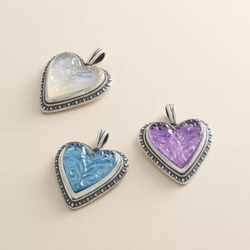 Sculpted Heart and Tulips Gemstone Pendant