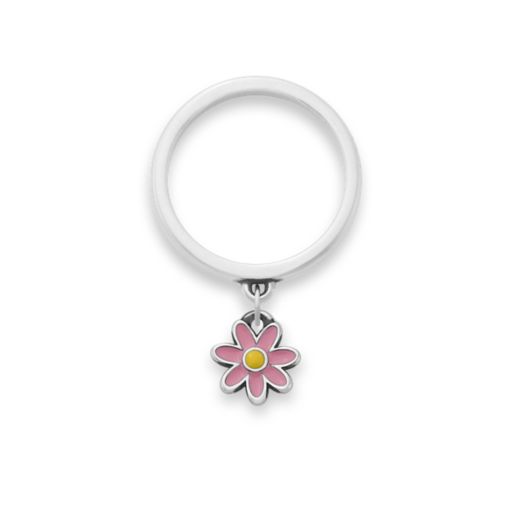 Enamel Mini Flower Charm Dangle Ring