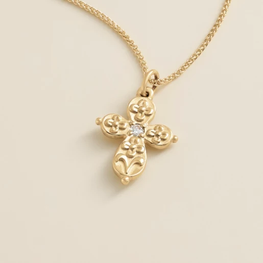 Floret Gemstone Cross Charm