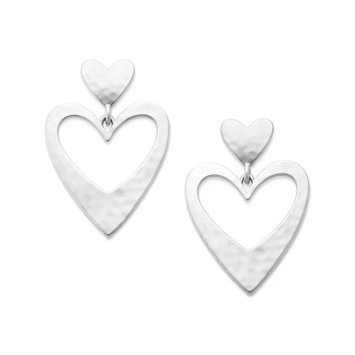 Hammered Double Heart Drop Earrings