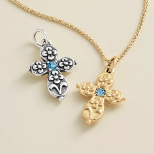 Floret Gemstone Cross Charm