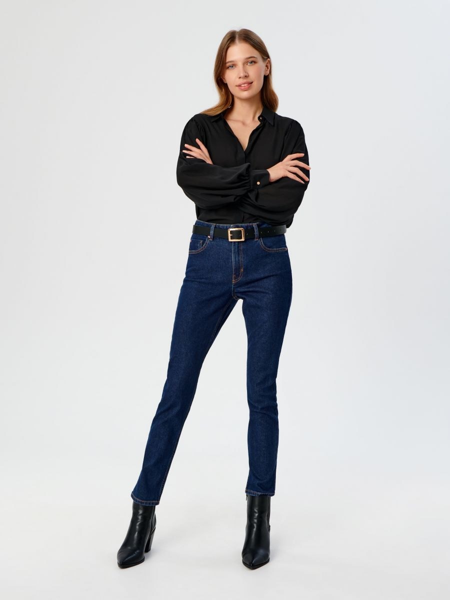 Jeansy straight mid waist Kolor niebieski  XE350-95J