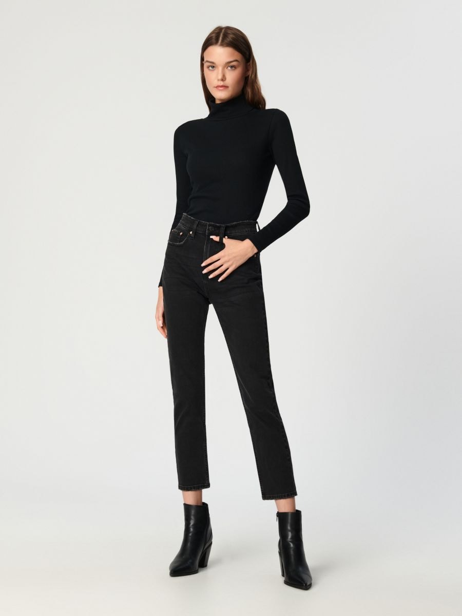 Jeansy straight mid waist Kolor czarny  5083X-99J