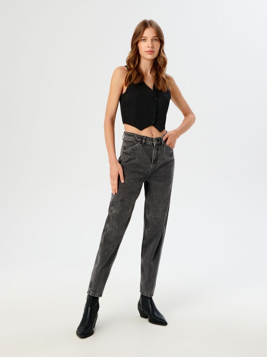 Jeansy straight high waist Kolor szary  6195J-90J