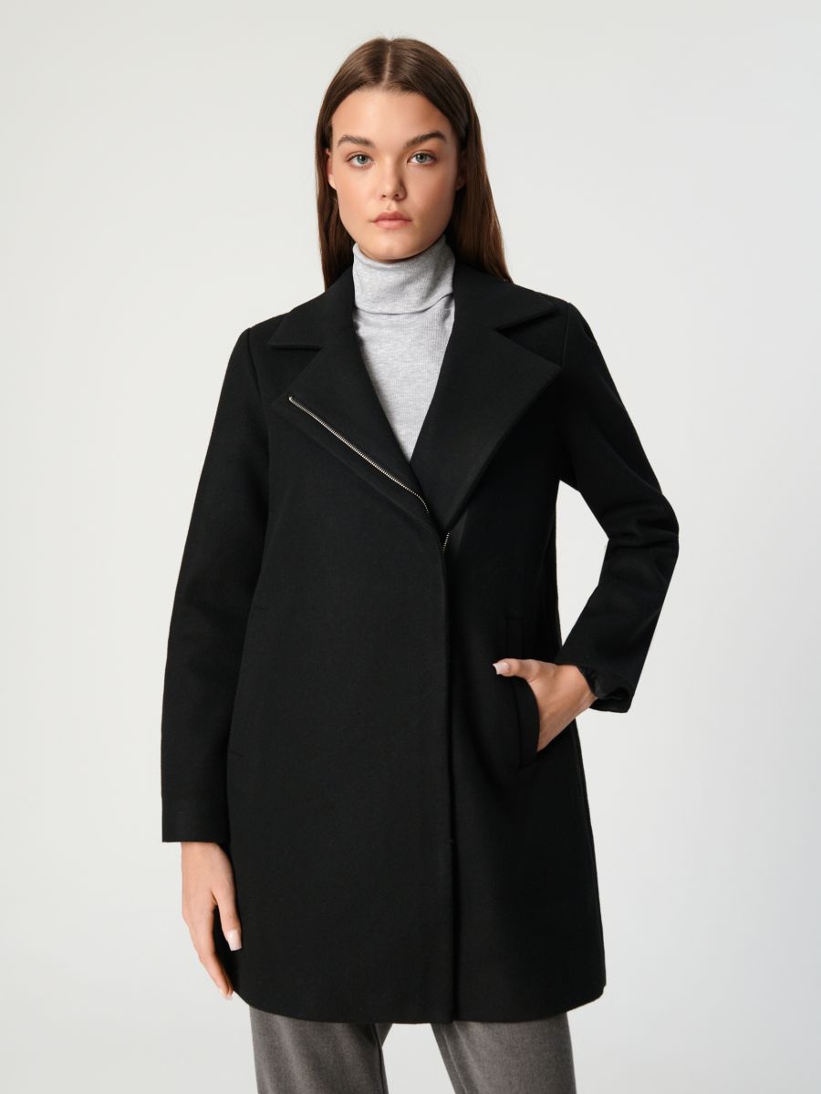 Płaszcz z wełną Kolor czarny  6652J-99X