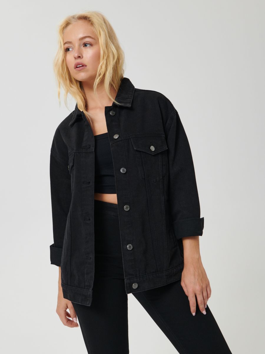 Kurtka jeansowa oversize Kolor czarny  ZB115-99J