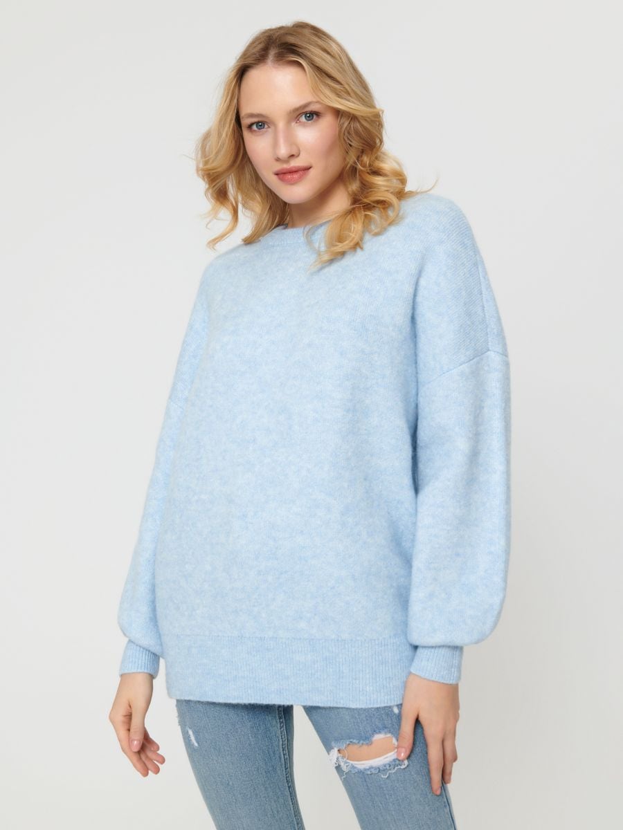 Sweter z bufiastymi rękawami Kolor błękitny  3390X-05M