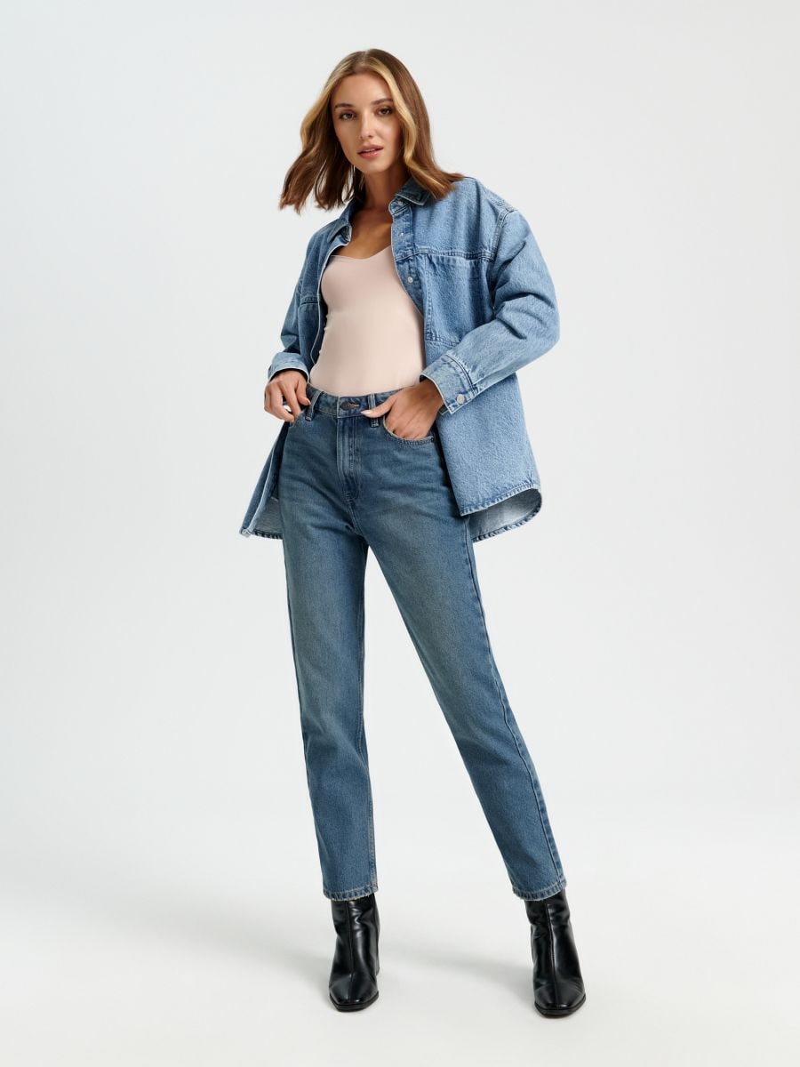 Jeansy mom high waist Kolor turkusowy  5093X-65J