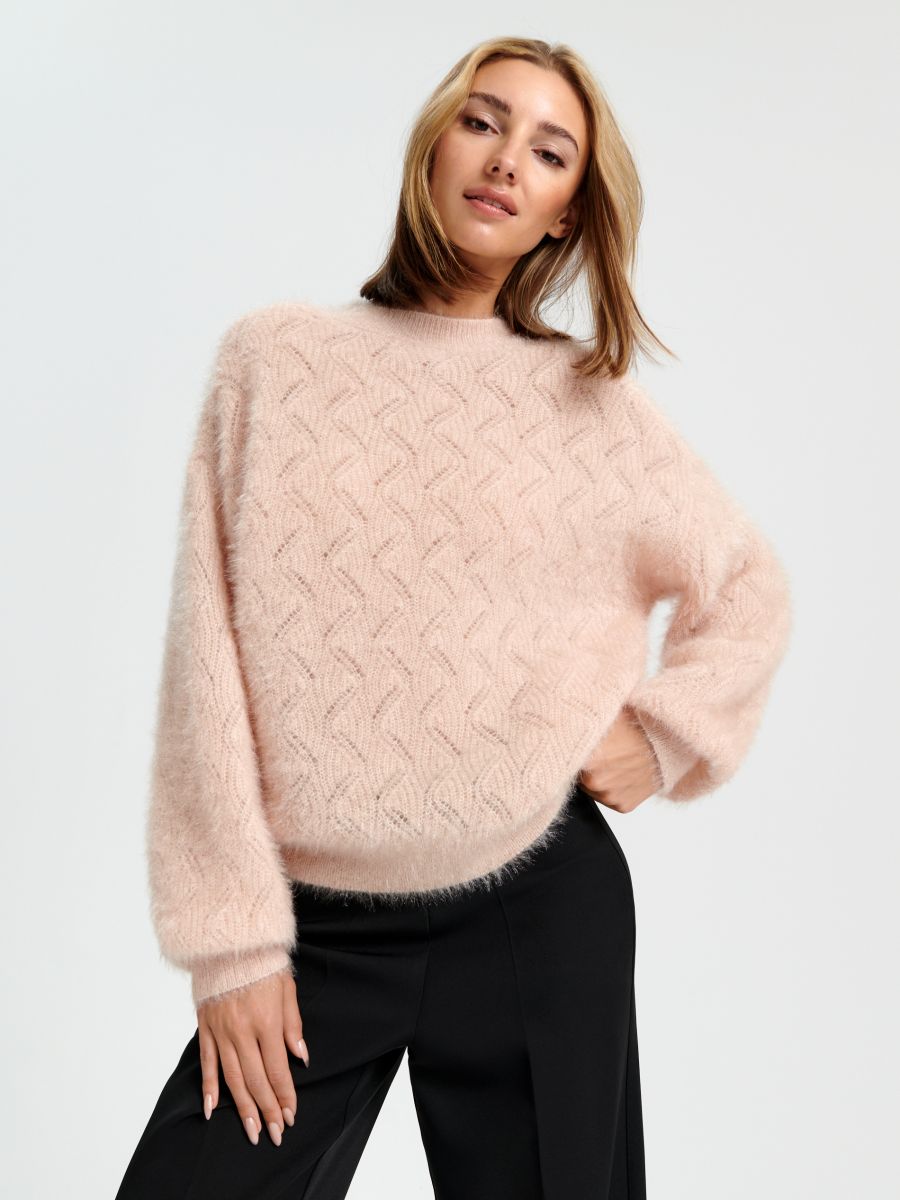 Sweter z ażurowym wzorem Kolor kremowy  3433X-02X