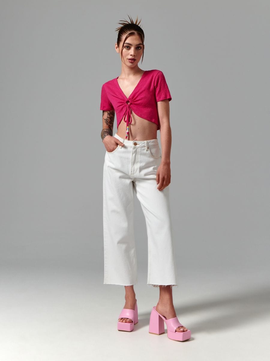 Crop top z wiązaniem Kolor różowy  5828F-43X