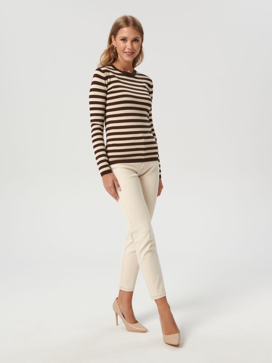 Sweter w paski Kolor brązowy  7390J-88X
