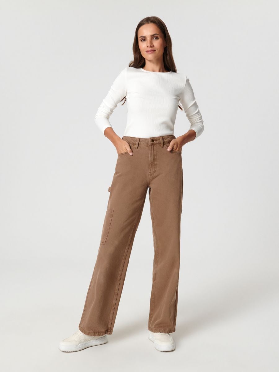 Jeansy wide leg high waist Kolor beżowy  YQ139-80J